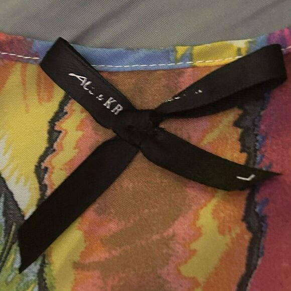 Ali & Kris Tunic Tank Top Women's Large Multicolor Feather Print Sheer Racerback - Picture 11 of 13